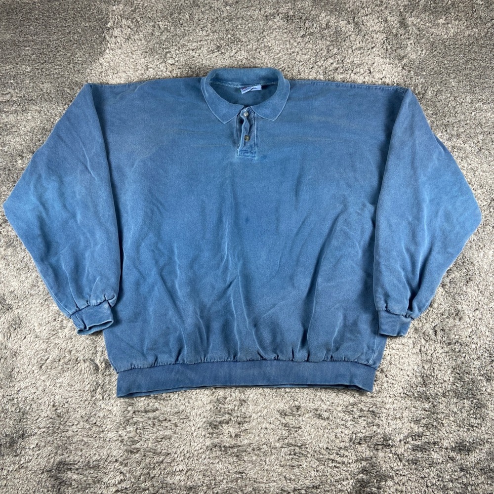 Vintage WEK By Kellsport Polo Sweatshirt Mens XXL Blue Rugby Heavyweight 90s USA